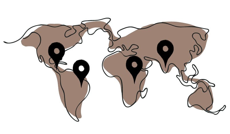 Immagine luogo di provenienza caffè Sublime: India, Brasile, Uganda.