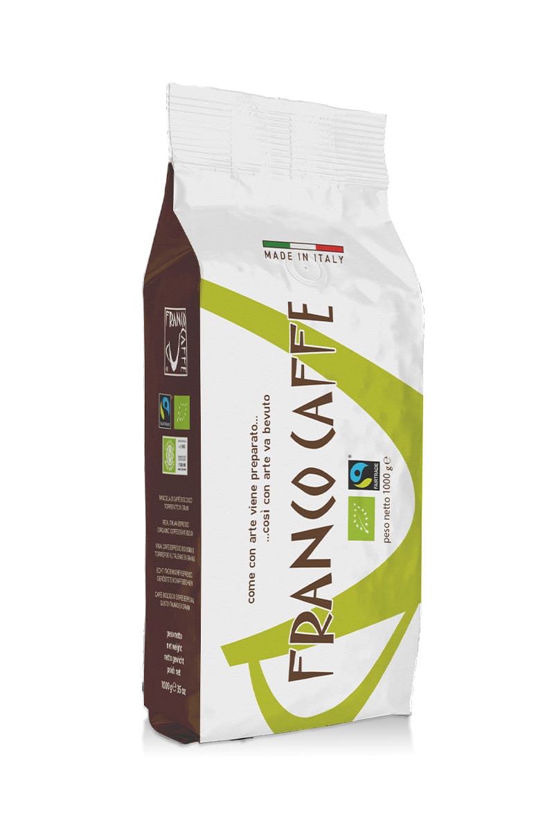 Sacchetto di caffè da 1 kg in grani marrone e verde, miscela Espresso Naturale Francocaffe